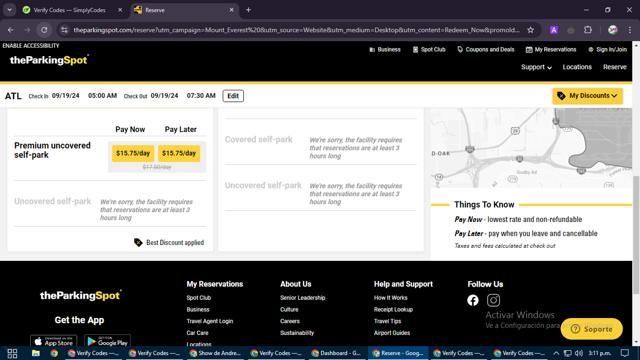 Park 'N Fly checkout page showing Park 'N Fly promo code box | Screenshot taken by SimplyCodes community member on Sep 9, 2024