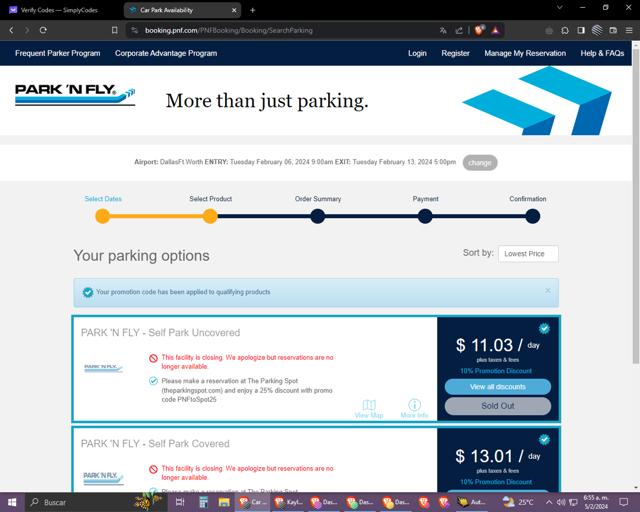 Park 'N Fly checkout page showing Park 'N Fly promo code box | Screenshot taken by SimplyCodes community member on Feb 5, 2024