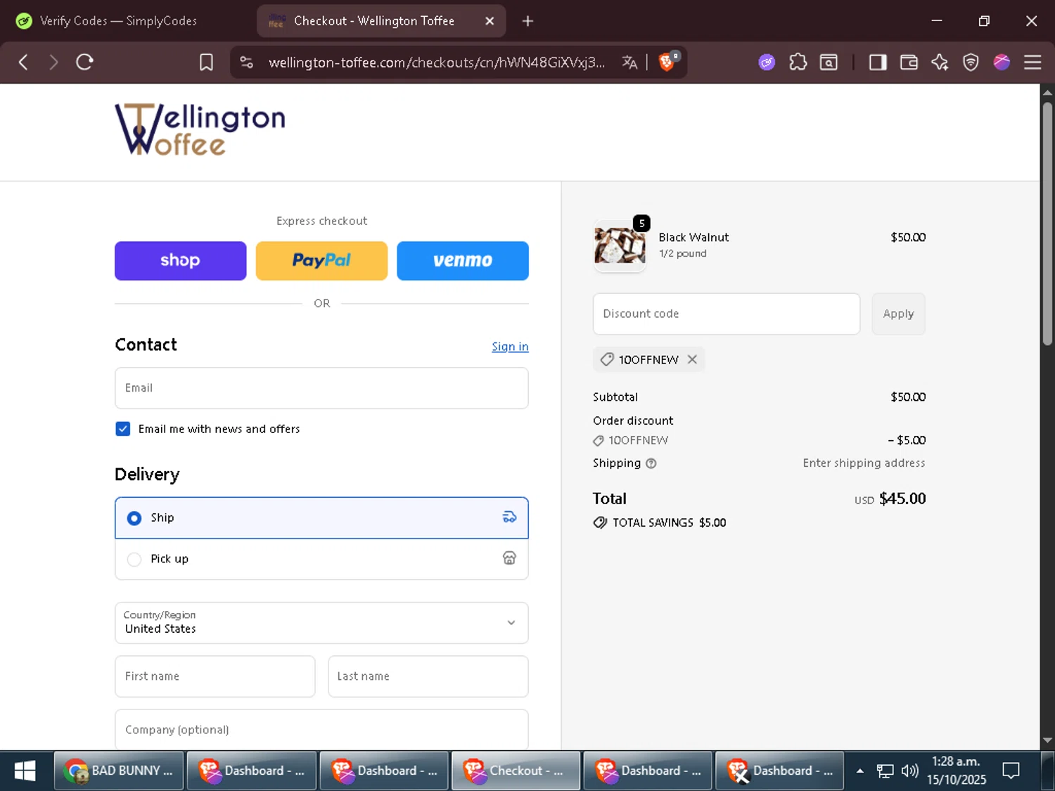 Park'n JET promo code screenshot showing code MILITARY2019 applied at Park'n JET checkout page. Uploaded by SimplyCodes community member Zxdqui on Oct 16, 2025