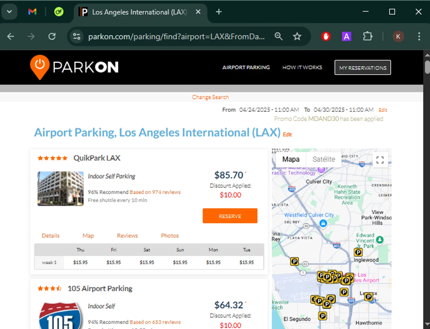 ParkOn promo code screenshot showing code MDAND30 applied at ParkOn checkout page. Uploaded by SimplyCodes community member Keilynkeyonshea on Apr 21, 2025