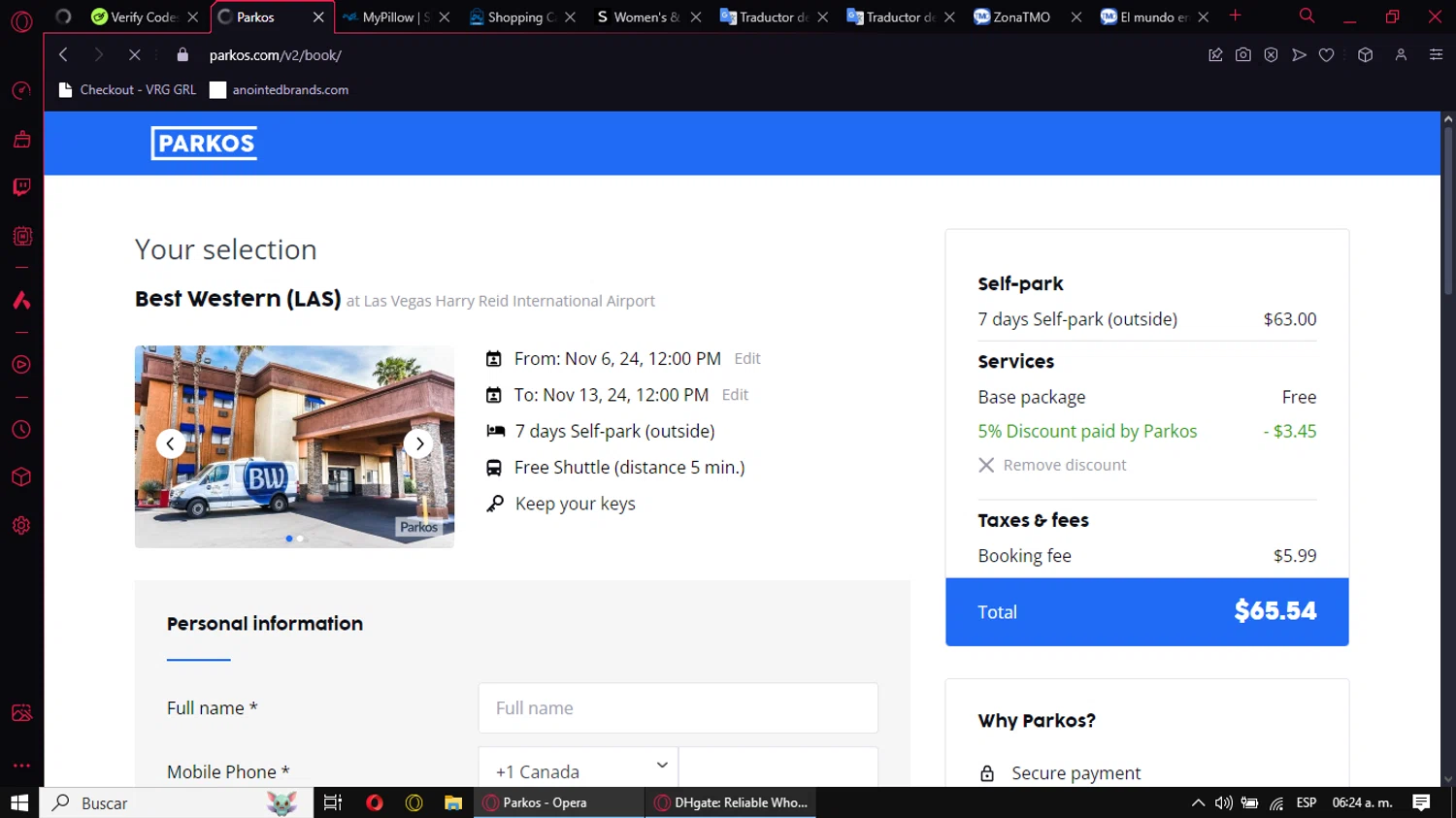 Parkos checkout page showing Parkos promo code box | Screenshot taken by SimplyCodes community member on Oct 31, 2024