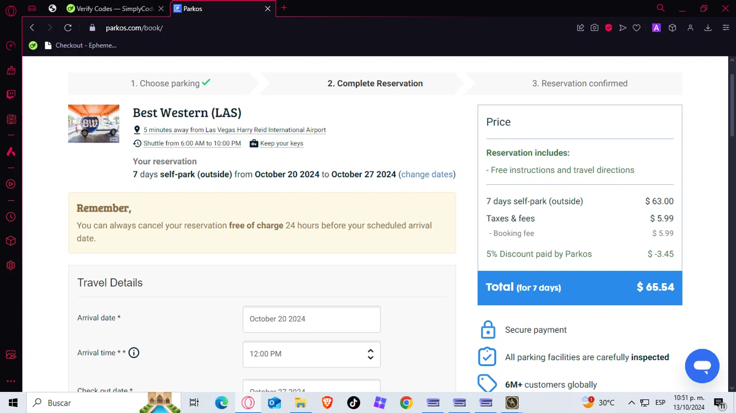 Parkos checkout page showing Parkos promo code box | Screenshot taken by SimplyCodes community member on Oct 14, 2024