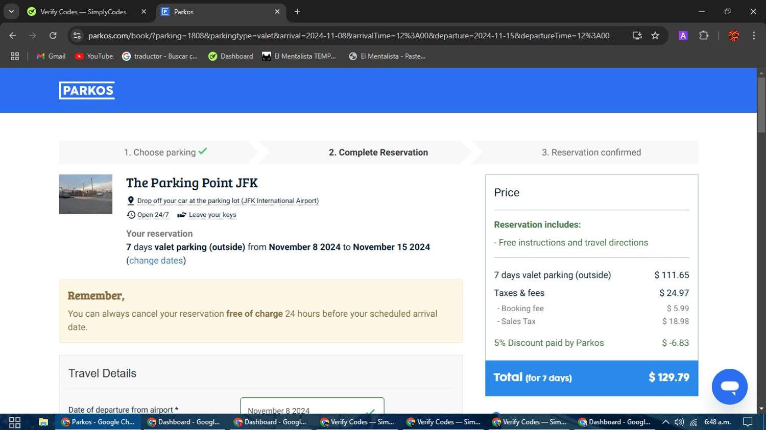 Parkos checkout page showing Parkos promo code box | Screenshot taken by SimplyCodes community member on Oct 31, 2024