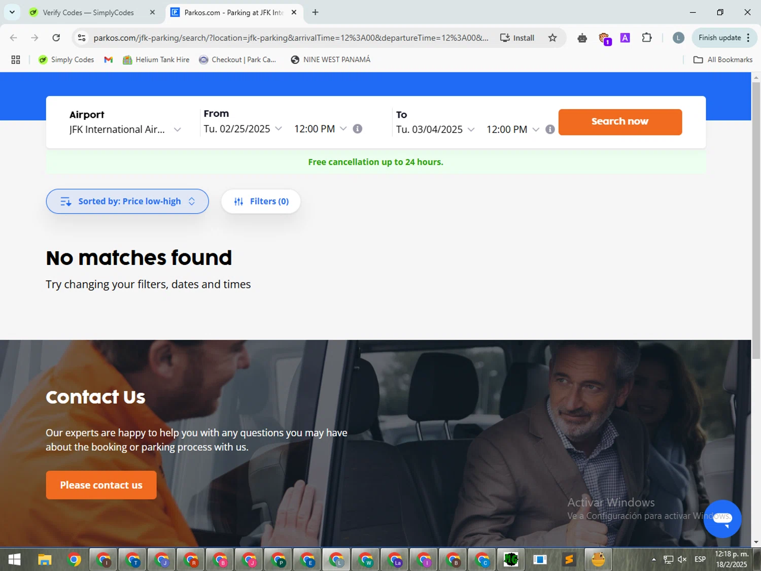 Parkos checkout page showing Parkos promo code box | Screenshot taken by SimplyCodes community member on Feb 18, 2025