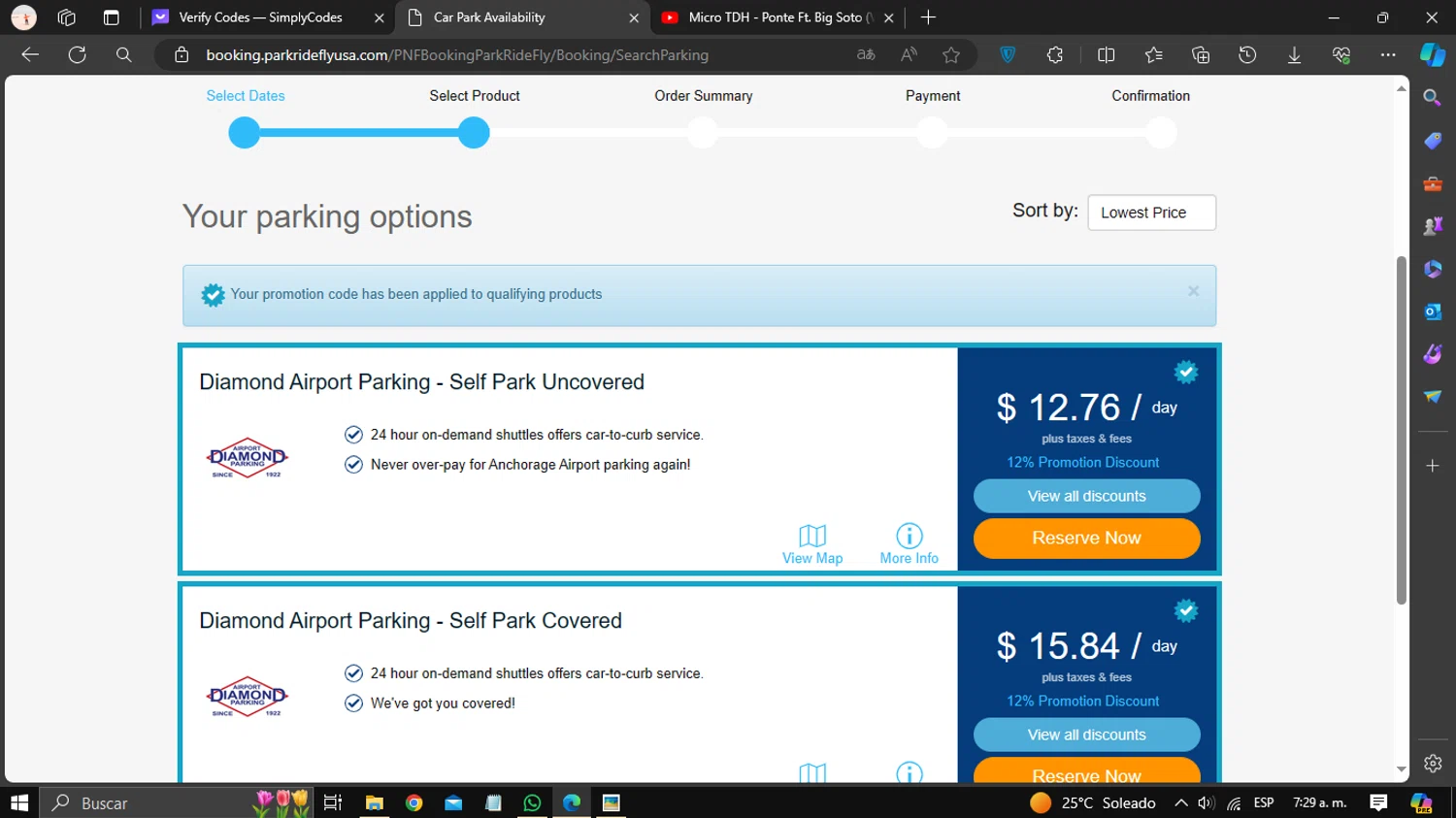 Park Ride Fly USA checkout page showing Park Ride Fly USA promo code box | Screenshot taken by SimplyCodes community member on Mar 25, 2024