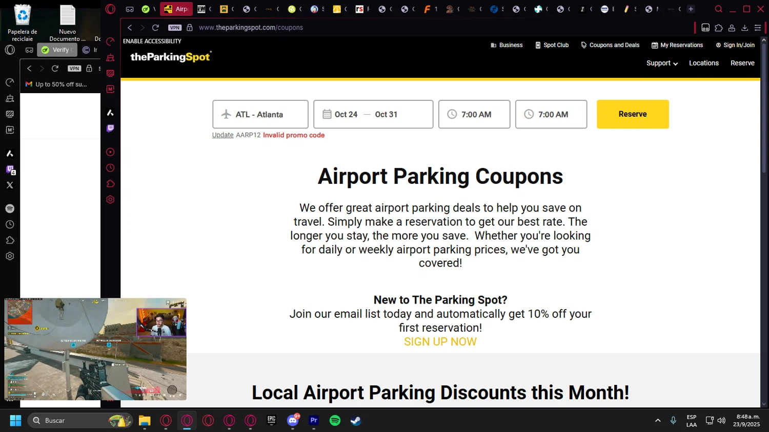 Park Ride Fly USA promo code screenshot showing code AARP12 applied at Park Ride Fly USA checkout page. Uploaded by SimplyCodes community member leonardocamacho2 on Sep 23, 2025