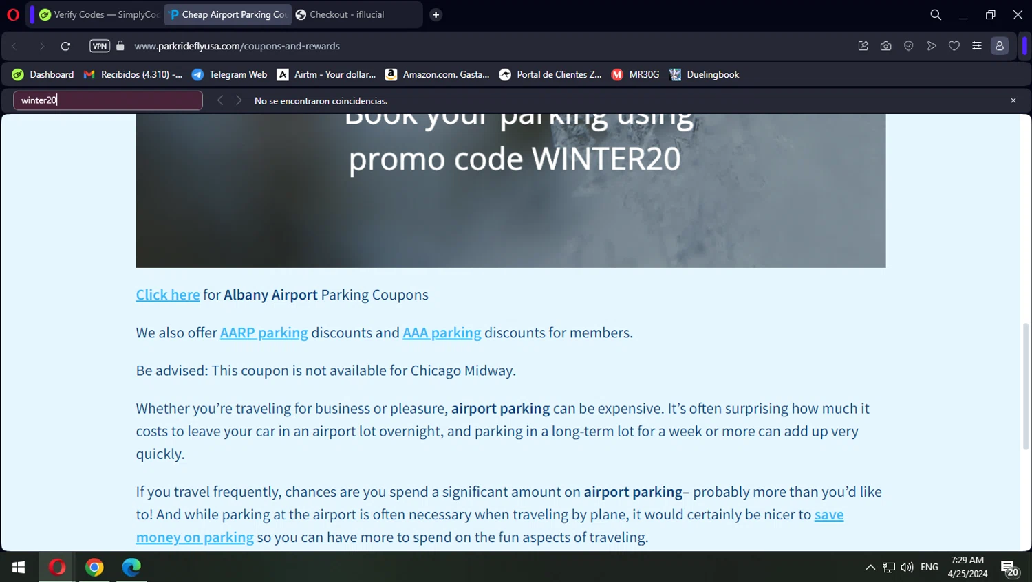 Park Ride Fly USA checkout page showing Park Ride Fly USA promo code box | Screenshot taken by SimplyCodes community member on Apr 25, 2024
