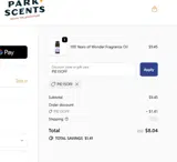 Park Scents coupon verification screenshot
