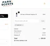 Park Scents coupon verification screenshot