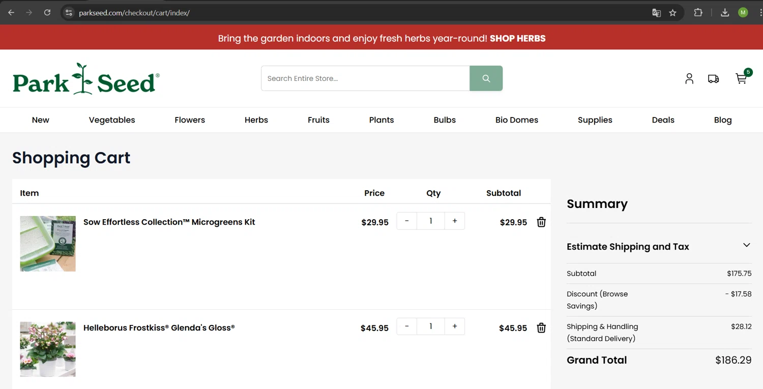 where to use Park Seed promo code box