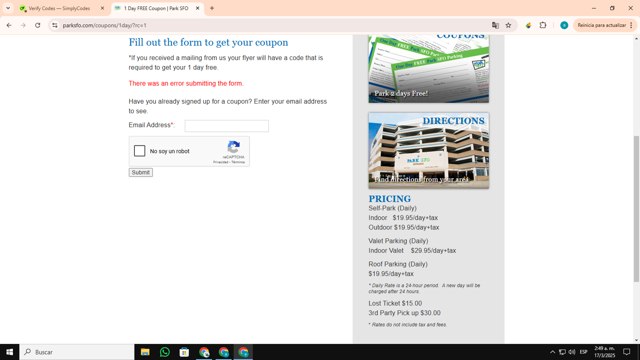 Park SFO checkout page showing Park SFO promo code box | Screenshot taken by SimplyCodes community member on Mar 17, 2025
