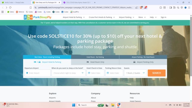ParkSleepFly.com checkout page showing ParkSleepFly.com coupon code box | Screenshot taken by SimplyCodes community member on Sep 1, 2025