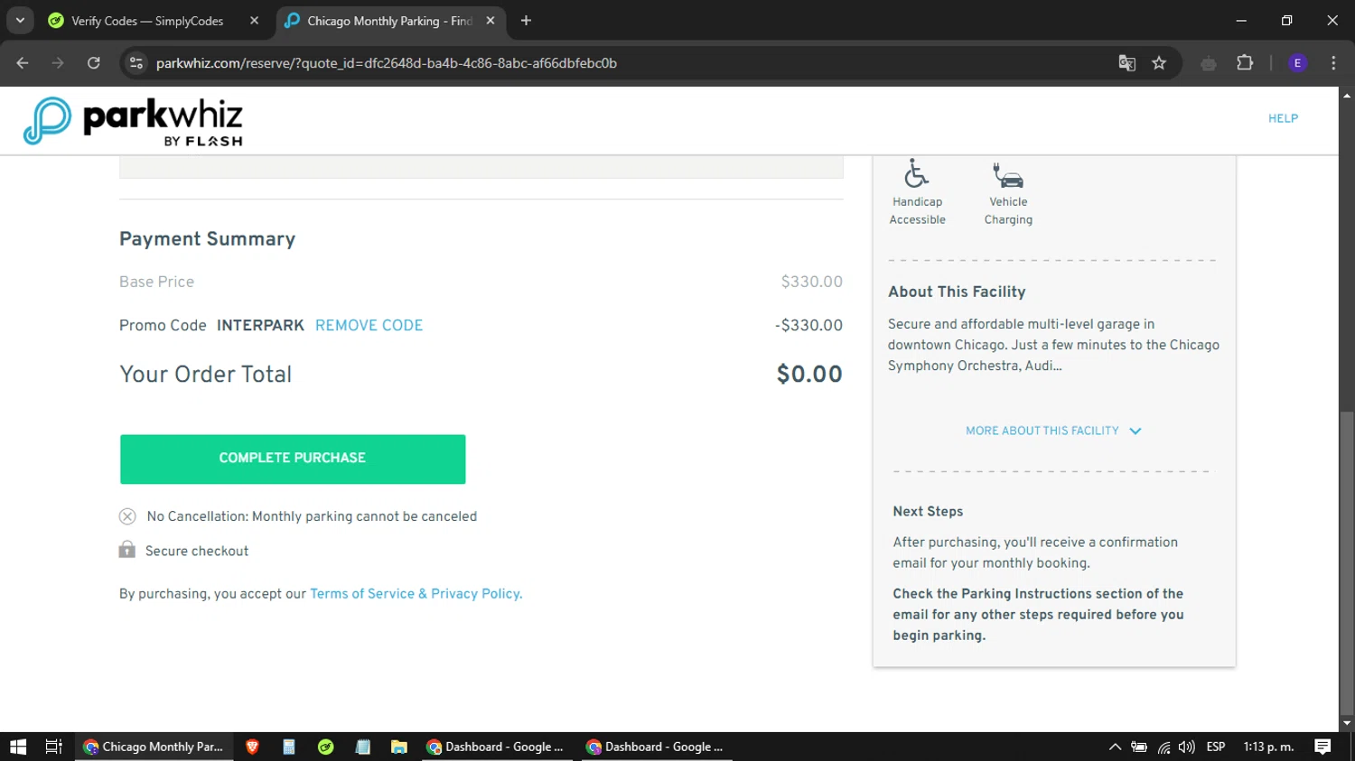 where to use ParkWhiz.com promo code box