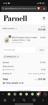 ANXHELA10 coupon verification screenshot