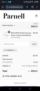 CHARISE10 coupon verification screenshot