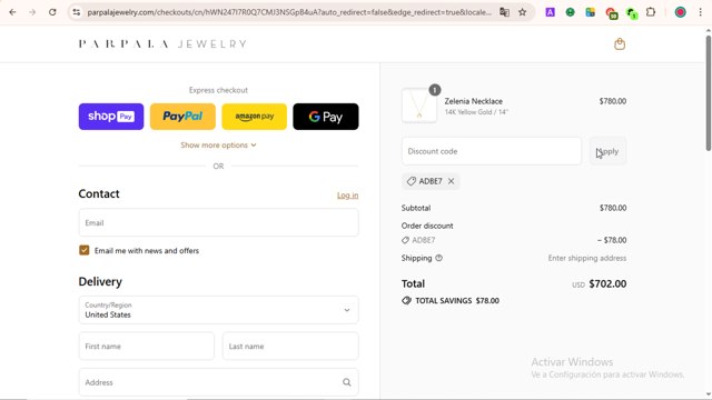 Parpala Jewelry checkout page showing Parpala Jewelry discount code box | Screenshot taken by SimplyCodes community member on Aug 21, 2025