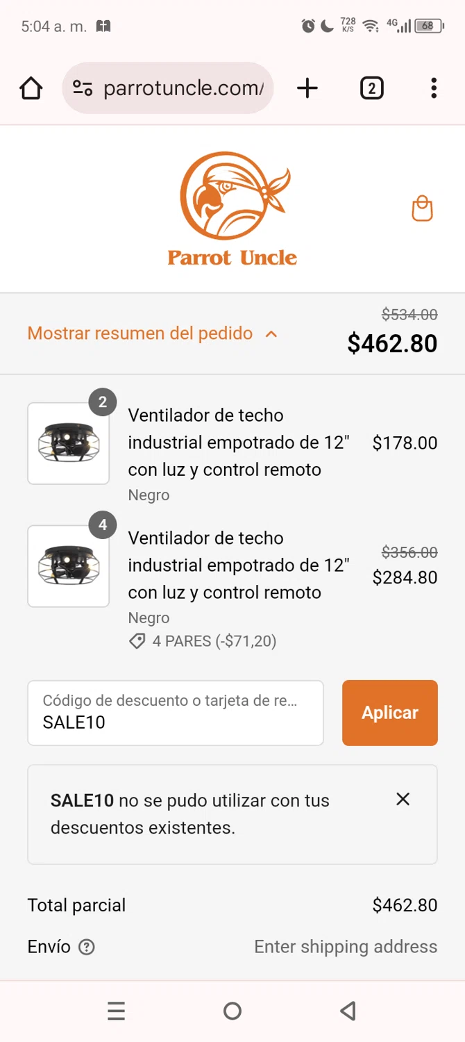 where to use Parrot Uncle promo code box