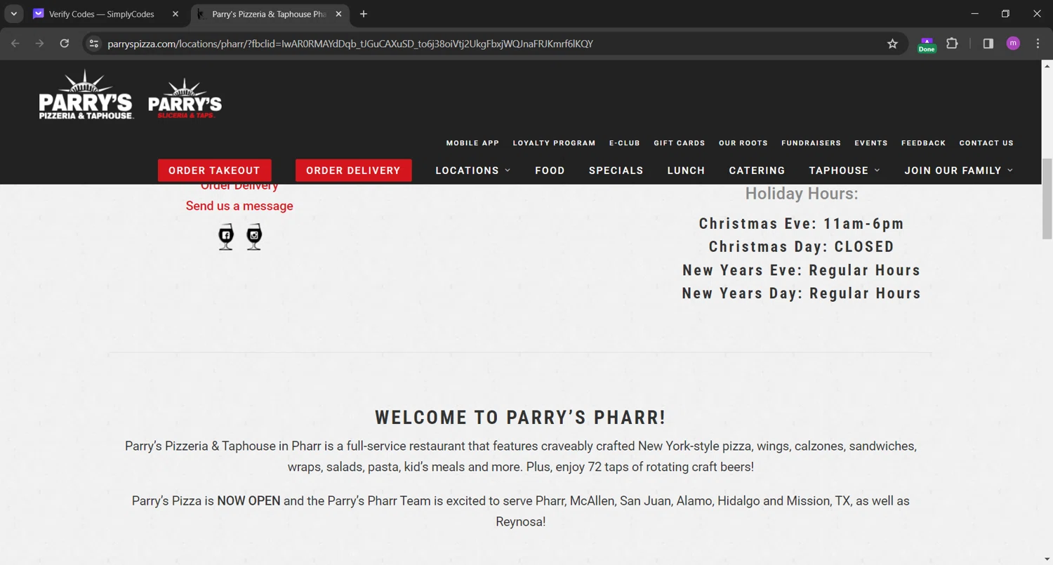 Parry's Pizza checkout page showing Parry's Pizza coupon code box | Screenshot taken by SimplyCodes community member on Dec 24, 2023