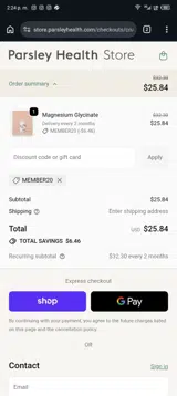 MEMBER20 coupon verification screenshot