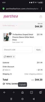 Mia15 coupon verification screenshot
