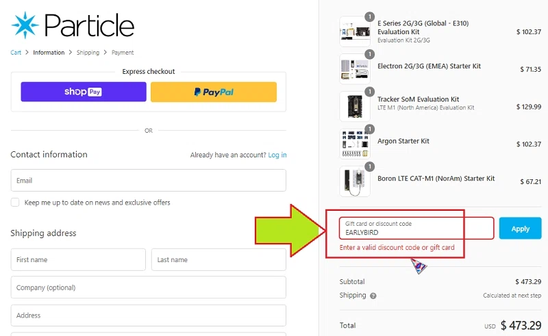 where to use Particle promo code box