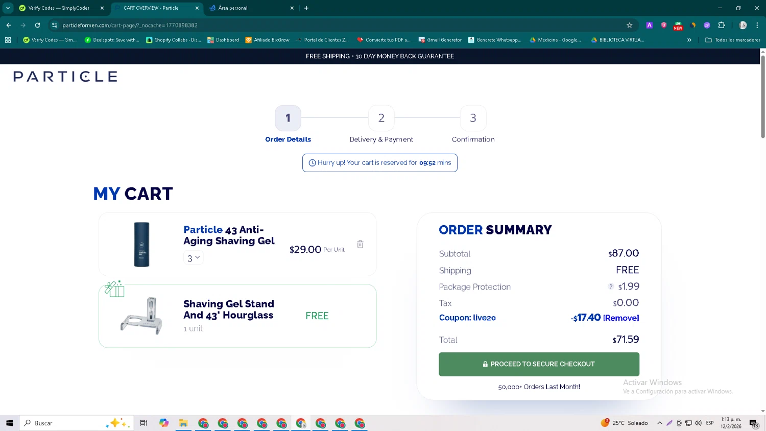 Particle For Men checkout page showing Particle For Men discount code box | Screenshot taken by SimplyCodes community member on Feb 12, 2026