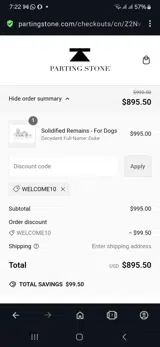 Welcome10 coupon verification screenshot