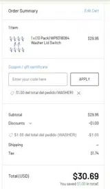 PartsDiscount.com coupon verification screenshot