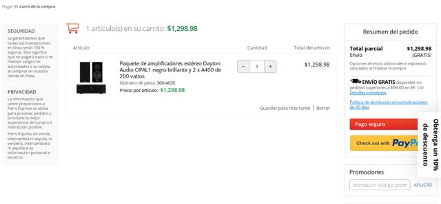 Parts-Express checkout page showing Parts-Express promo code box | Screenshot taken by SimplyCodes community member on Sep 8, 2025