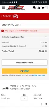 PartsHawk coupon verification screenshot