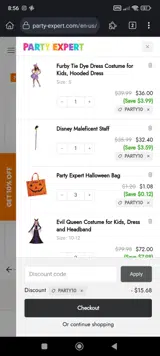 Party Expert US coupon verification screenshot