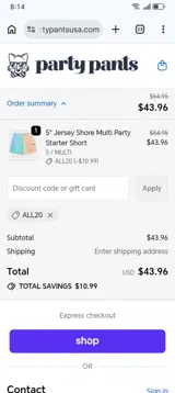 ALL20 coupon verification screenshot