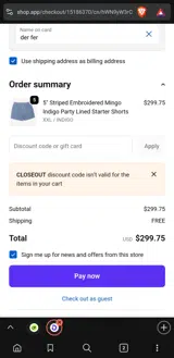 CLOSEOUT coupon verification screenshot
