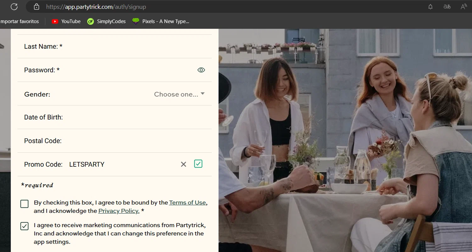 Partytrick checkout page showing Partytrick promo code box | Screenshot taken by SimplyCodes community member on Jun 28, 2024