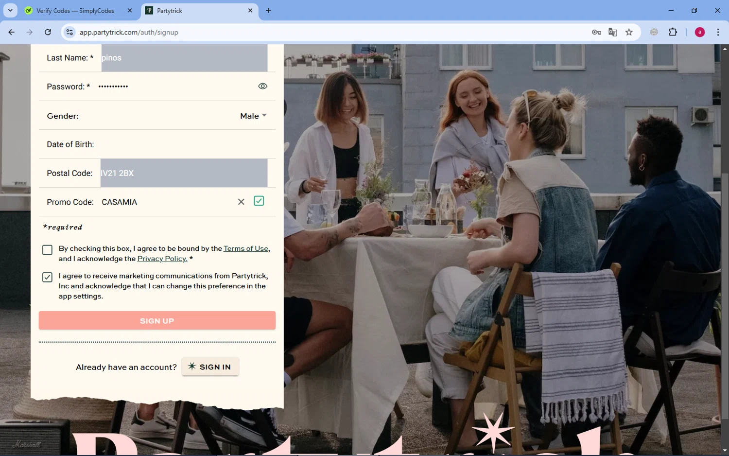 Partytrick checkout page showing Partytrick promo code box | Screenshot taken by SimplyCodes community member on Oct 30, 2024