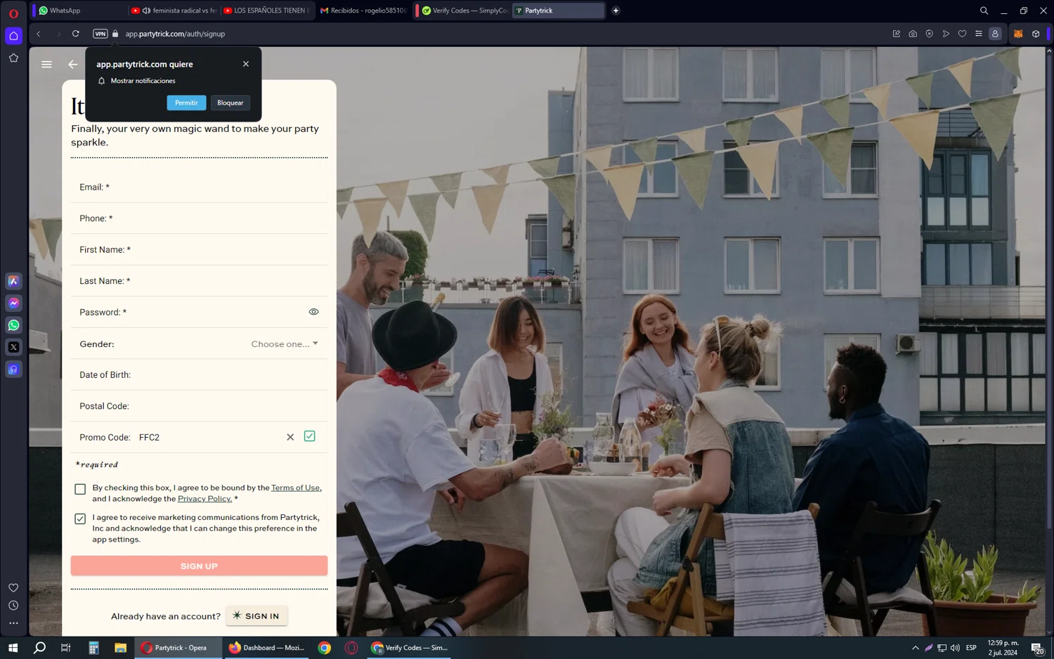 Partytrick checkout page showing Partytrick promo code box | Screenshot taken by SimplyCodes community member on Jul 2, 2024