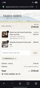 Memorial15 coupon verification screenshot