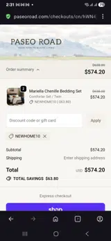Newhome10 coupon verification screenshot