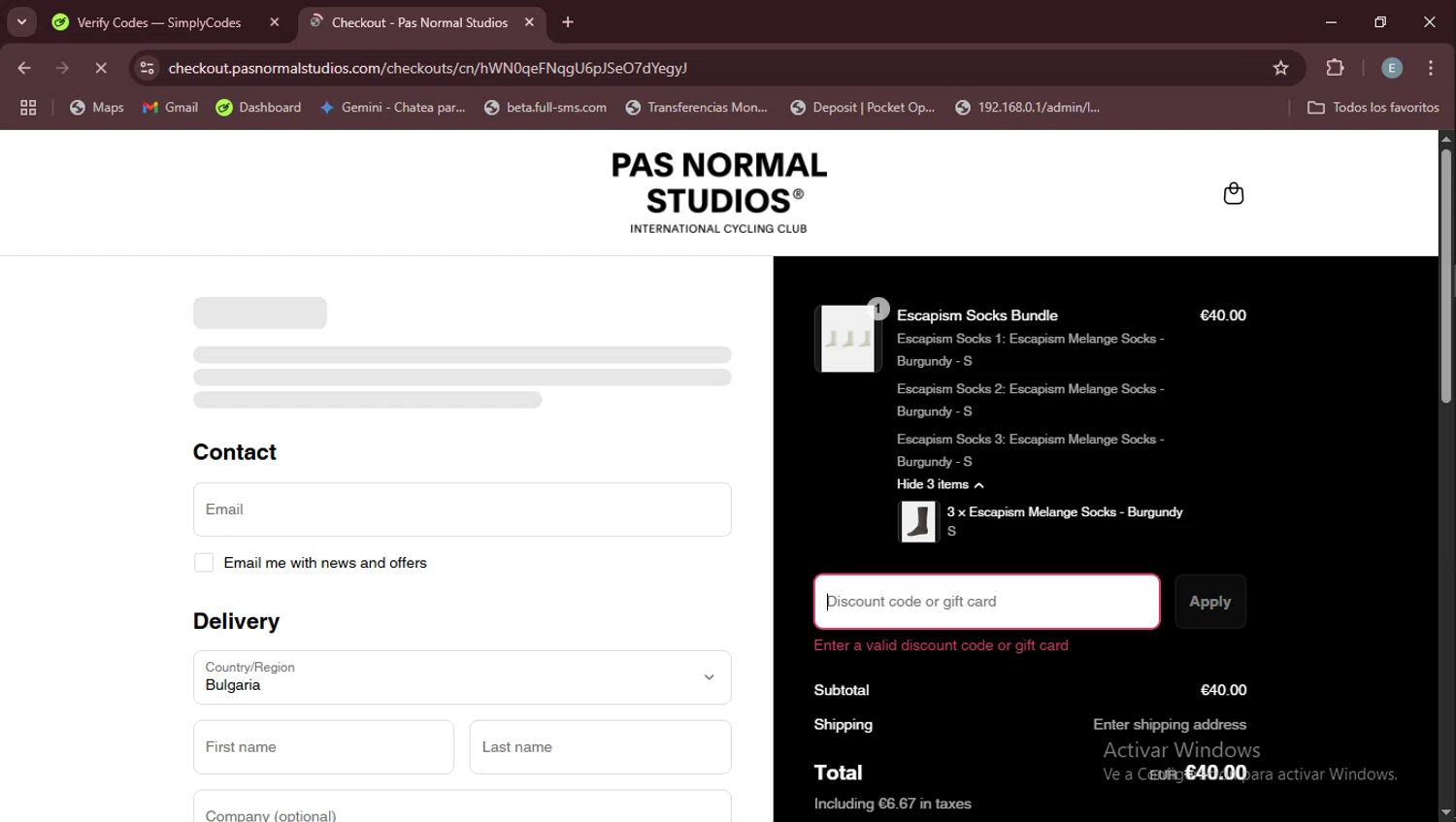 Pas Normal Studios discount code screenshot showing code NEWSLETTER10 applied at Pas Normal Studios checkout page. Uploaded by SimplyCodes community member Esteban on Jul 20, 2025