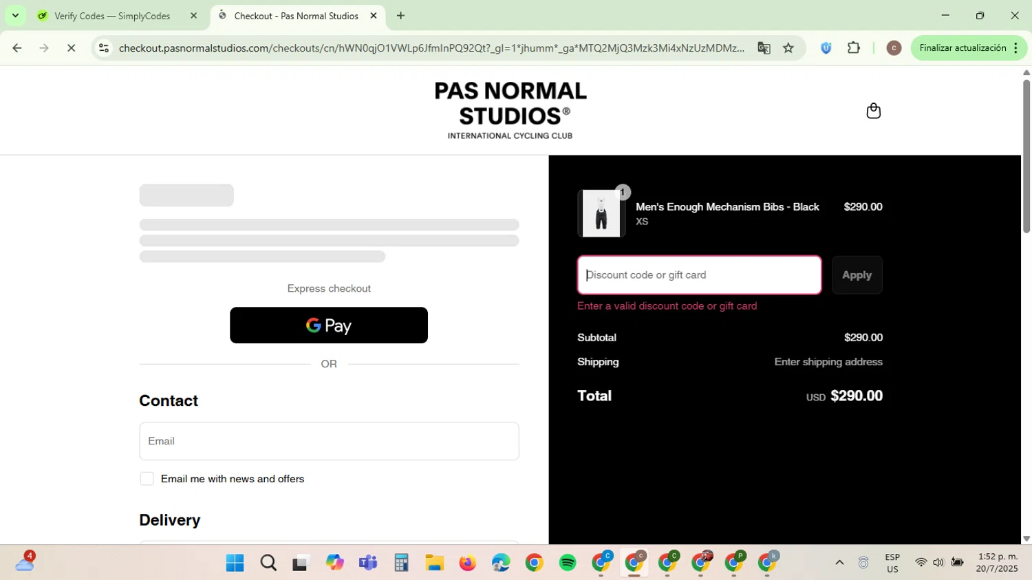 Pas Normal Studios discount code screenshot showing code NEWSLETTER10 applied at Pas Normal Studios checkout page. Uploaded by SimplyCodes community member NobleExpert6497 on Jul 20, 2025