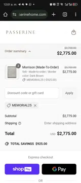 Memorial25 coupon verification screenshot