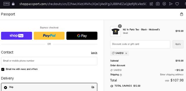 Passport checkout page showing Passport promo code box | Screenshot taken by SimplyCodes community member on May 6, 2024