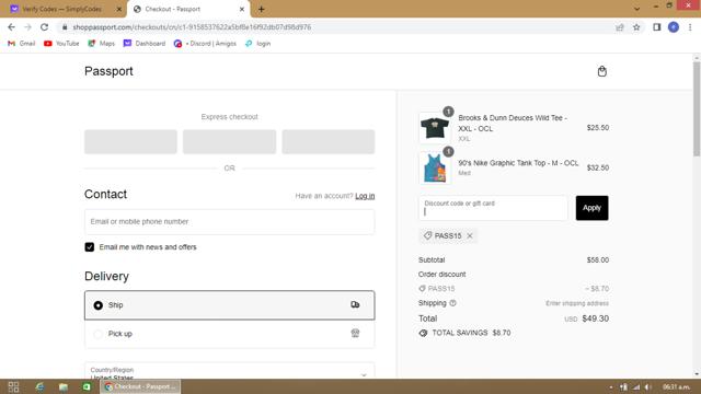 Passport checkout page showing Passport promo code box | Screenshot taken by SimplyCodes community member on Feb 4, 2024