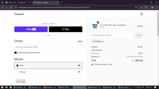 Passport checkout page showing Passport promo code box | Screenshot taken by SimplyCodes community member on Jun 1, 2024