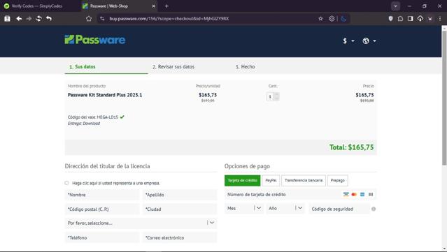 Passware checkout page showing Passware coupon code box | Screenshot taken by SimplyCodes community member on Mar 7, 2025