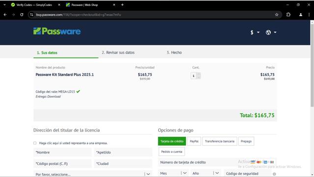Passware checkout page showing Passware coupon code box | Screenshot taken by SimplyCodes community member on Jan 13, 2025