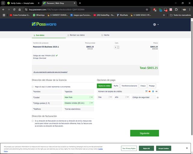 Passware checkout page showing Passware coupon code box | Screenshot taken by SimplyCodes community member on Mar 7, 2025