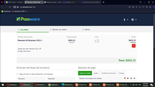 Passware checkout page showing Passware coupon code box | Screenshot taken by SimplyCodes community member on Feb 9, 2025