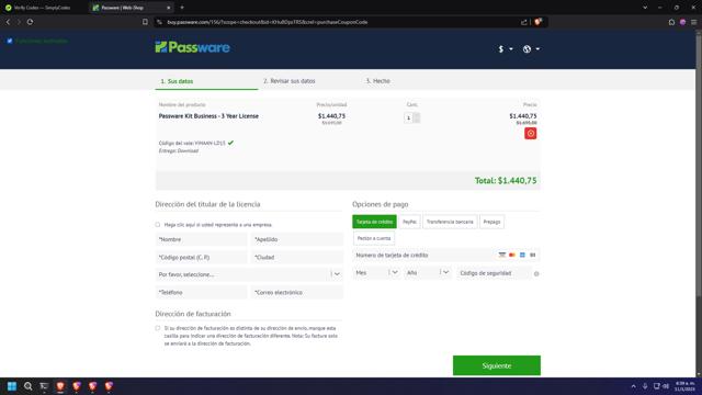 Passware checkout page showing Passware coupon code box | Screenshot taken by SimplyCodes community member on Jan 11, 2025