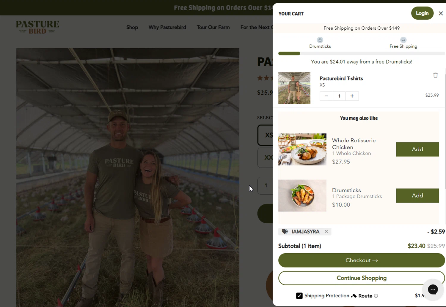 Pasturebird discount code screenshot showing code Iamjasyra applied at Pasturebird checkout page. Uploaded by SimplyCodes community member CapitanCentella on Mar 3, 2025